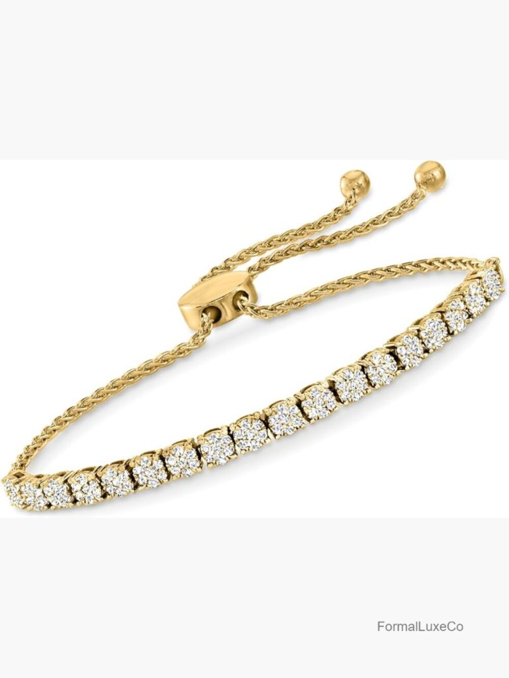 1 ct T.W. Diamond Cluster Bolo Bracelet 18kt Gold Over Sterling